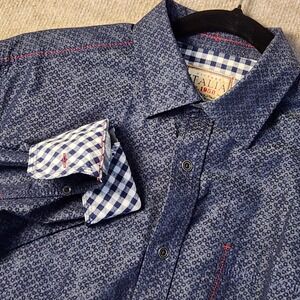 Italia 1958‎ Vintage Style Button Down Shirt Blue Pattern Dress Shirt